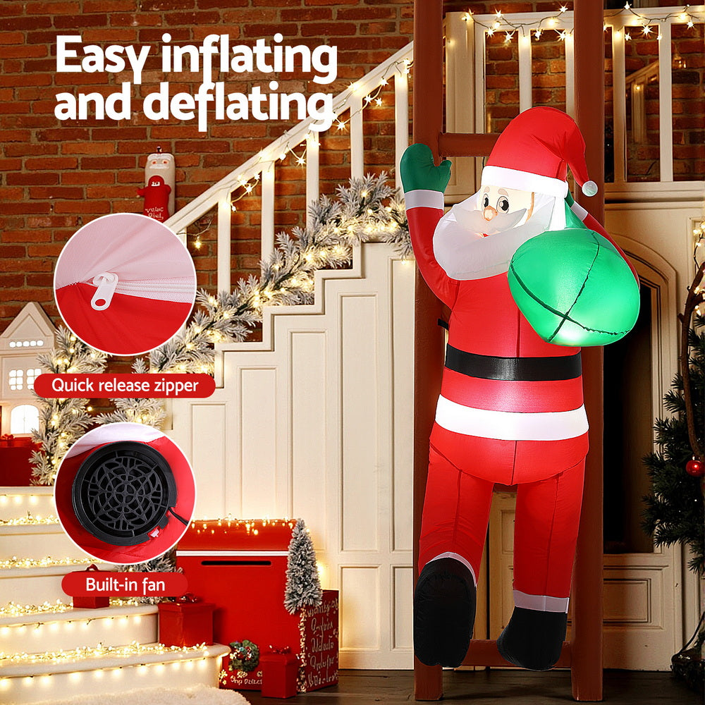 Jingle Jollys Christmas Inflatable Santa Climbing Ladder 2.45M Height LED Decorations Illuminated XMAS-INF-SAN-LAD-8FT