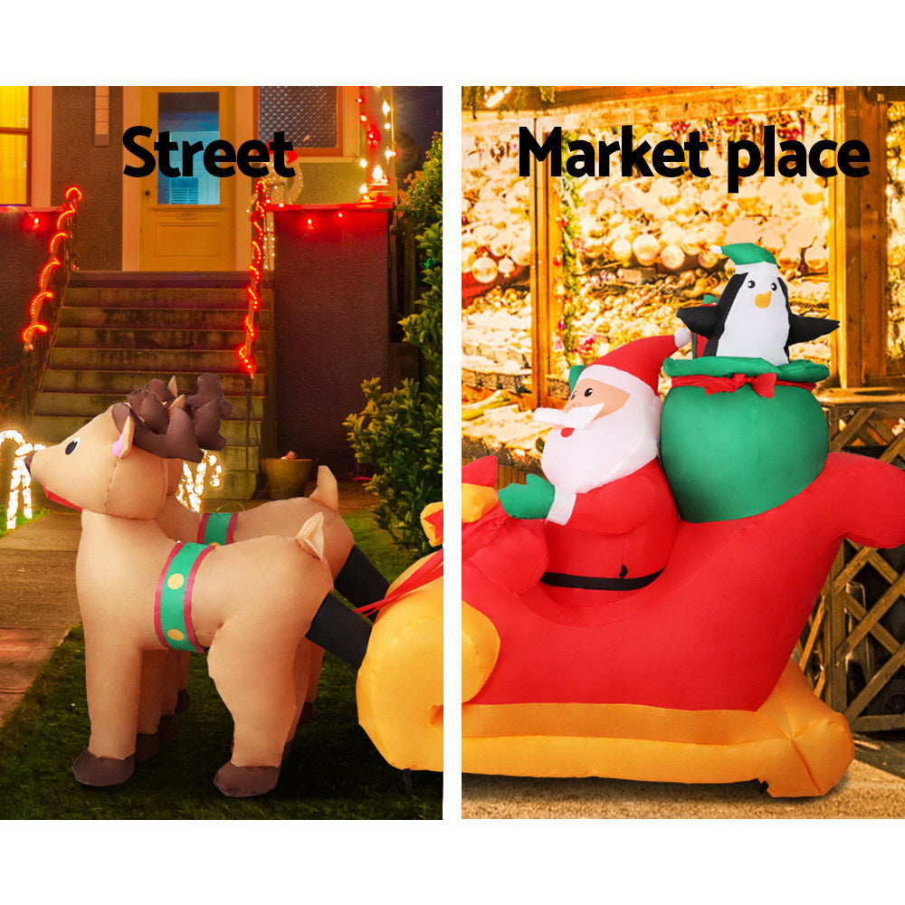 Jingle Jollys Christmas Inflatable Santa Sleigh 2.2M Illuminated Decorations XMAS-INF-SAN-REIN-7FT