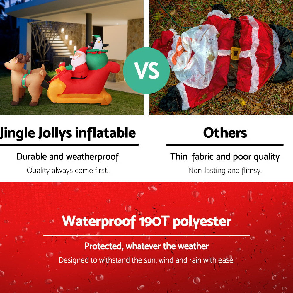 Jingle Jollys Christmas Inflatable Santa Sleigh 2.2M Illuminated Decorations XMAS-INF-SAN-REIN-7FT