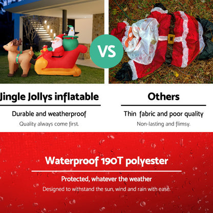 Jingle Jollys Christmas Inflatable Santa Sleigh 2.2M Illuminated Decorations XMAS-INF-SAN-REIN-7FT