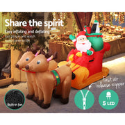 Jingle Jollys Christmas Inflatable Santa Sleigh 2.2M Illuminated Decorations XMAS-INF-SAN-REIN-7FT