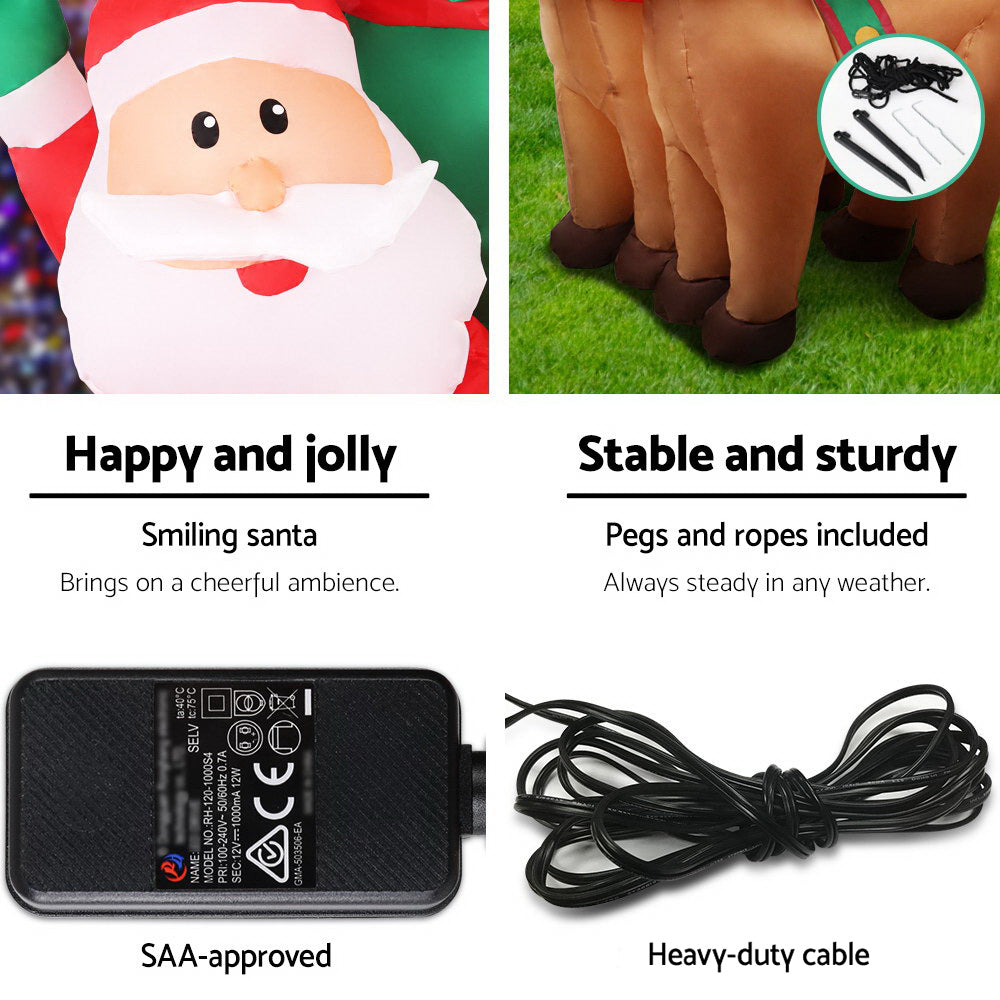 Jingle Jollys Christmas Inflatable Santa Sleigh 2.2M Illuminated Decorations XMAS-INF-SAN-REIN-7FT