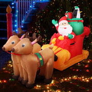 Jingle Jollys Christmas Inflatable Santa Sleigh 2.2M Illuminated Decorations XMAS-INF-SAN-REIN-7FT