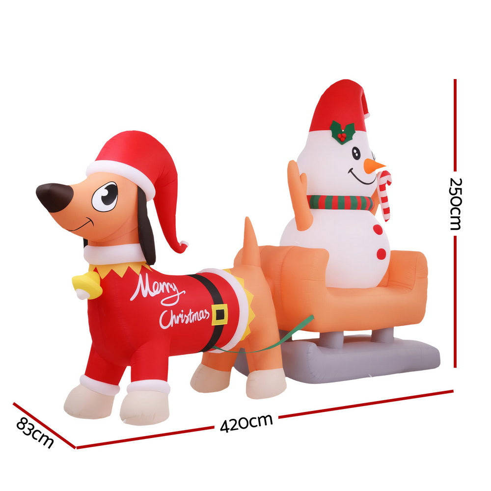 Jingle Jollys Christmas Inflatable Snowman Dog 4.2M Tall Outdoor Decorations Illuminated XMAS-INF-SAN-REIN-SNOWMAN-8FT