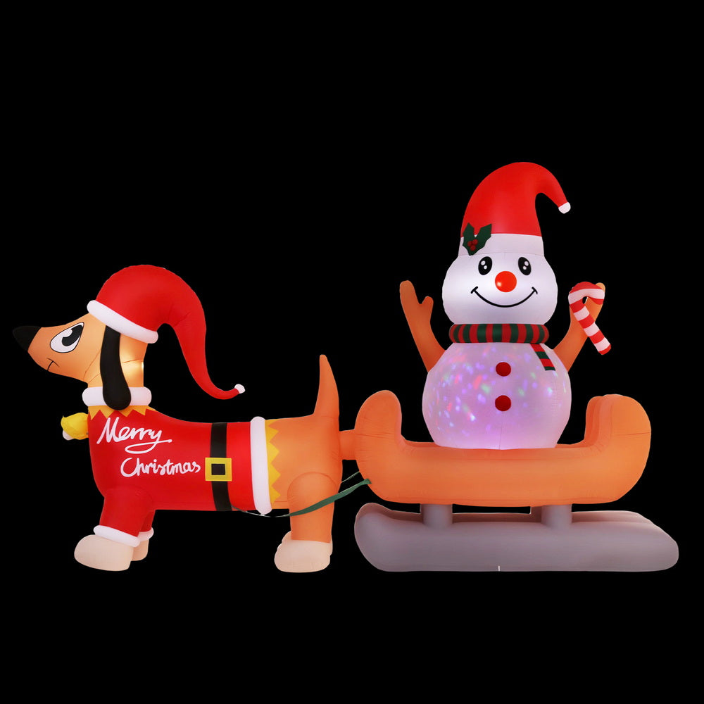 Jingle Jollys Christmas Inflatable Snowman Dog 4.2M Tall Outdoor Decorations Illuminated XMAS-INF-SAN-REIN-SNOWMAN-8FT