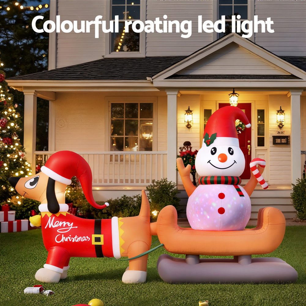 Jingle Jollys Christmas Inflatable Snowman Dog 4.2M Tall Outdoor Decorations Illuminated XMAS-INF-SAN-REIN-SNOWMAN-8FT
