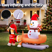 Jingle Jollys Christmas Inflatable Snowman Dog 4.2M Tall Outdoor Decorations Illuminated XMAS-INF-SAN-REIN-SNOWMAN-8FT