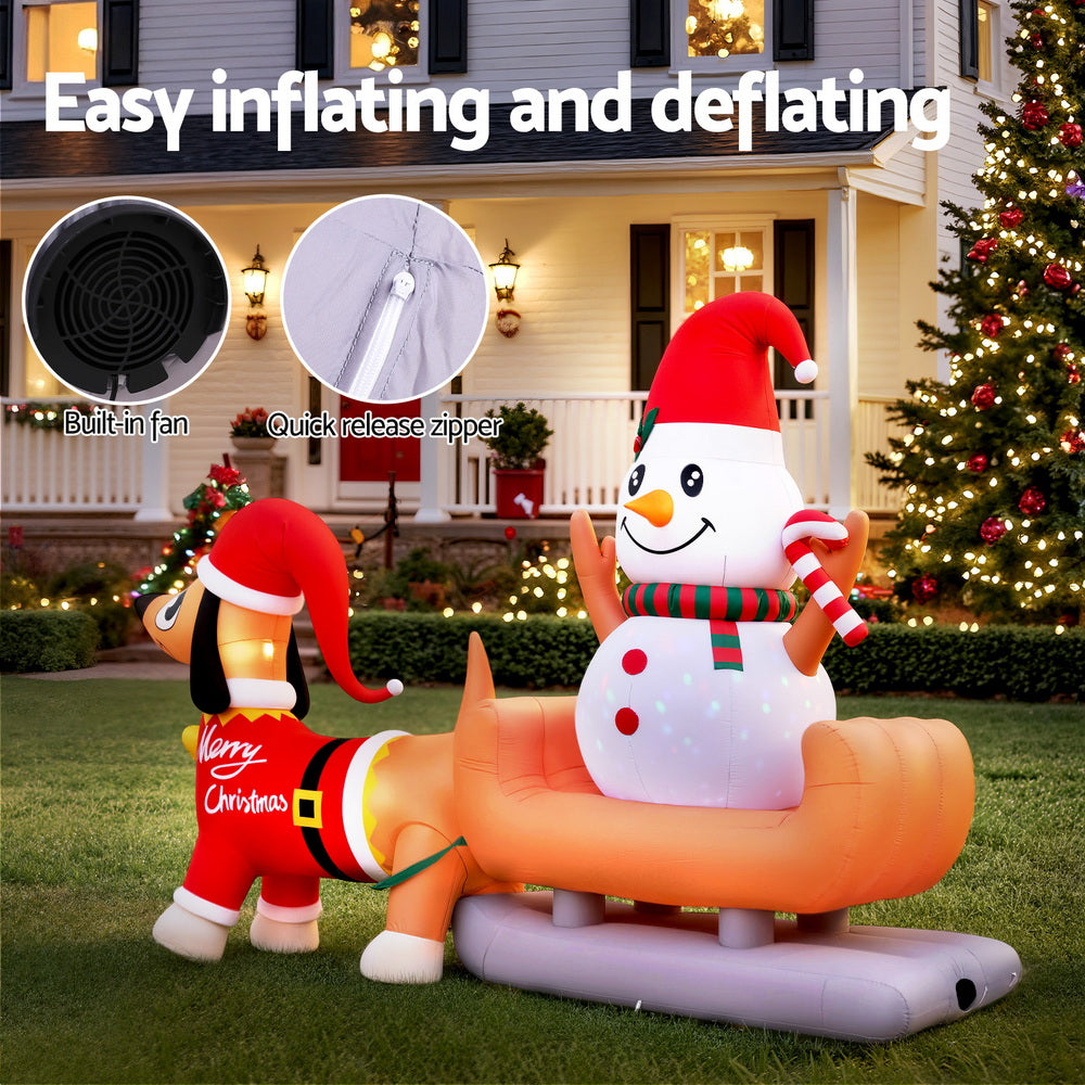 Jingle Jollys Christmas Inflatable Snowman Dog 4.2M Tall Outdoor Decorations Illuminated XMAS-INF-SAN-REIN-SNOWMAN-8FT