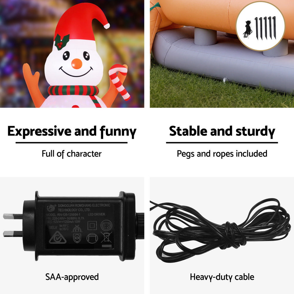Jingle Jollys Christmas Inflatable Snowman Dog 4.2M Tall Outdoor Decorations Illuminated XMAS-INF-SAN-REIN-SNOWMAN-8FT