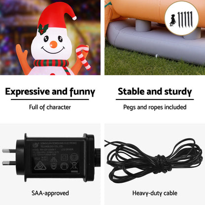 Jingle Jollys Christmas Inflatable Snowman Dog 4.2M Tall Outdoor Decorations Illuminated XMAS-INF-SAN-REIN-SNOWMAN-8FT