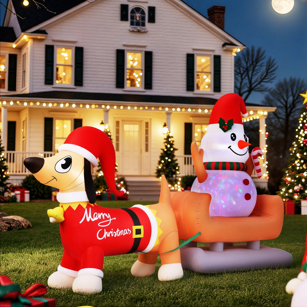 Jingle Jollys Christmas Inflatable Snowman Dog 4.2M Tall Outdoor Decorations Illuminated XMAS-INF-SAN-REIN-SNOWMAN-8FT