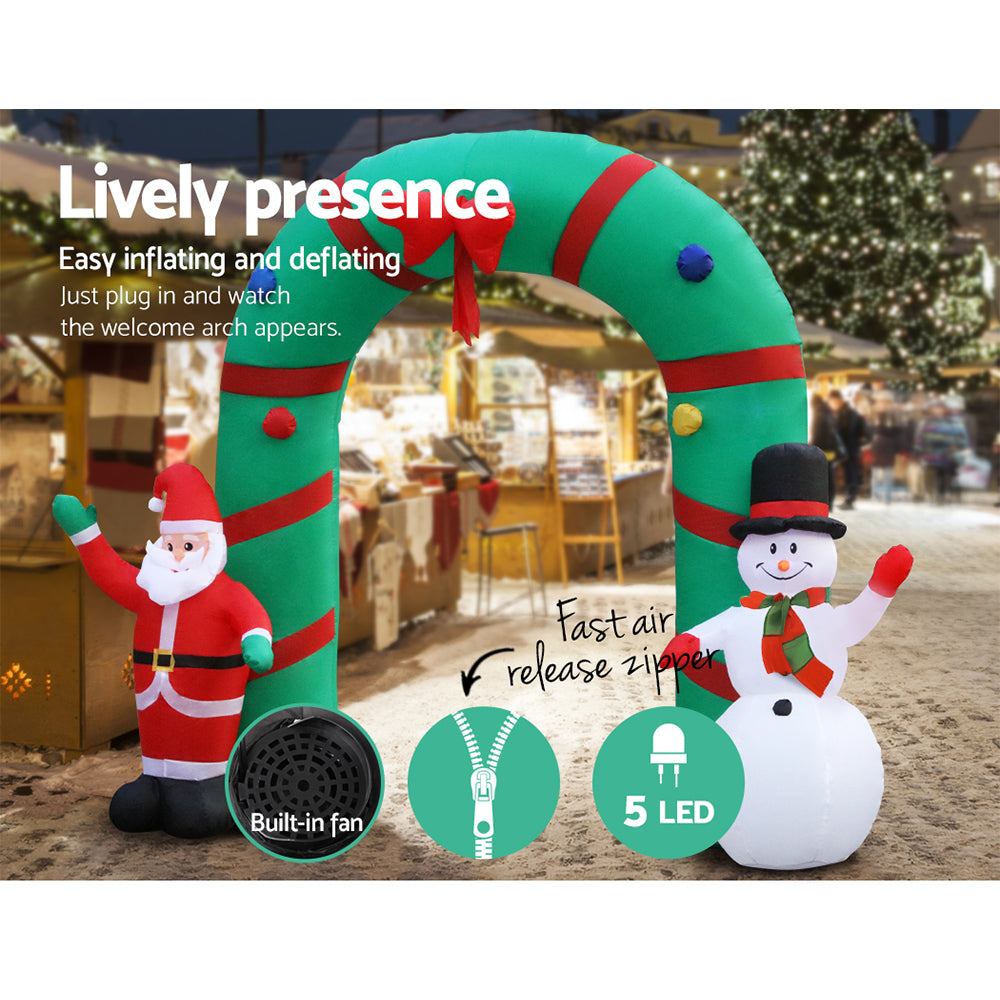 Jingle Jollys Christmas Inflatable Archwary 2.8M Illuminated Decorations XMAS-INF-SAN-SNO-10FT
