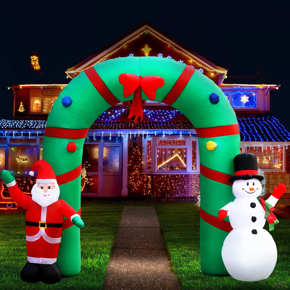 Jingle Jollys Christmas Inflatable Archwary 2.8M Illuminated Decorations XMAS-INF-SAN-SNO-10FT