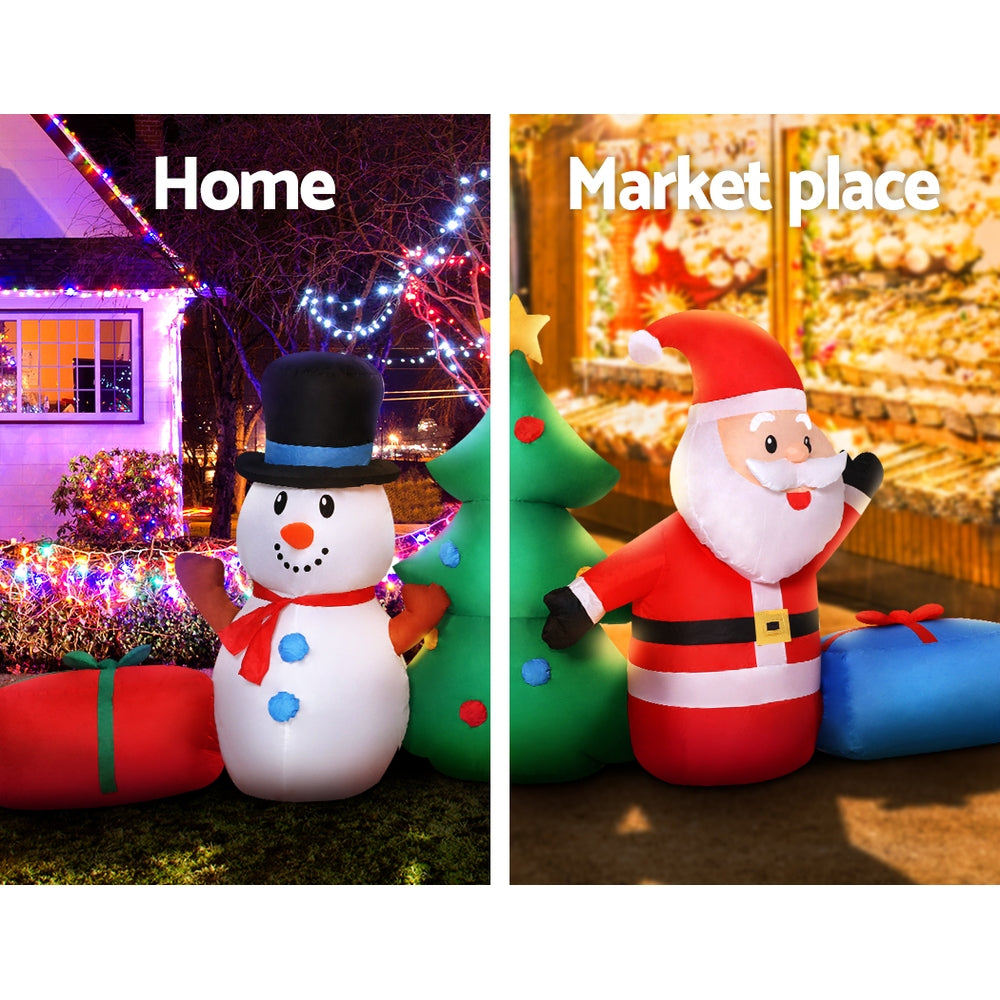 Jingle Jollys Christmas Inflatable Tree Snowman 2.7M Illuminated Decorations XMAS-INF-SAN-SNO-9FT