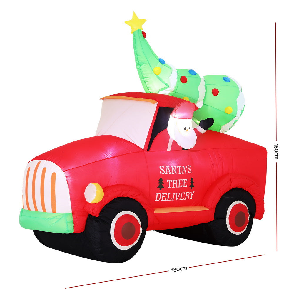 Jingle Jollys Christmas Inflatable Santa Truck 1.6M Height LED Decorations Illuminated XMAS-INF-SAN-TRUCK-6FT