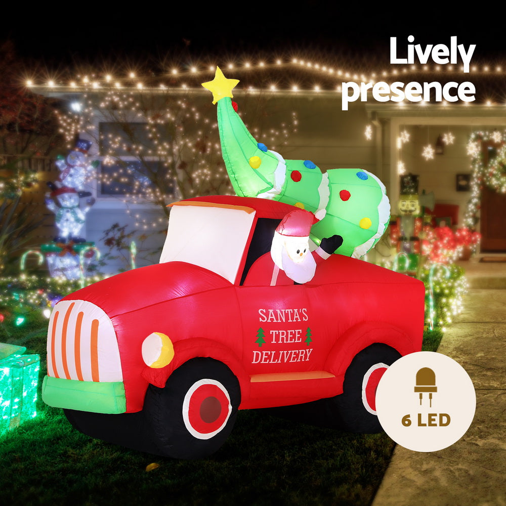 Jingle Jollys Christmas Inflatable Santa Truck 1.6M Height LED Decorations Illuminated XMAS-INF-SAN-TRUCK-6FT