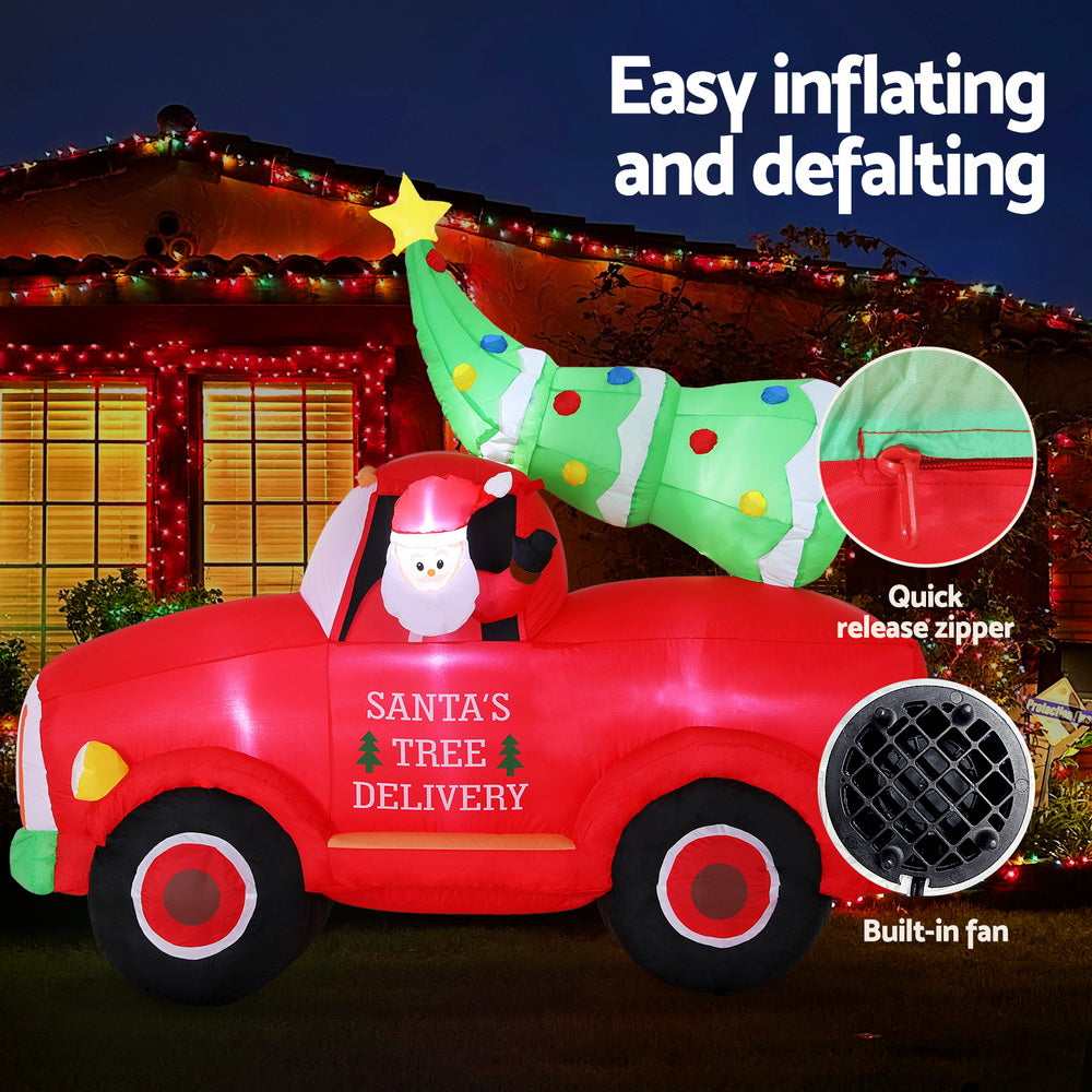 Jingle Jollys Christmas Inflatable Santa Truck 1.6M Height LED Decorations Illuminated XMAS-INF-SAN-TRUCK-6FT