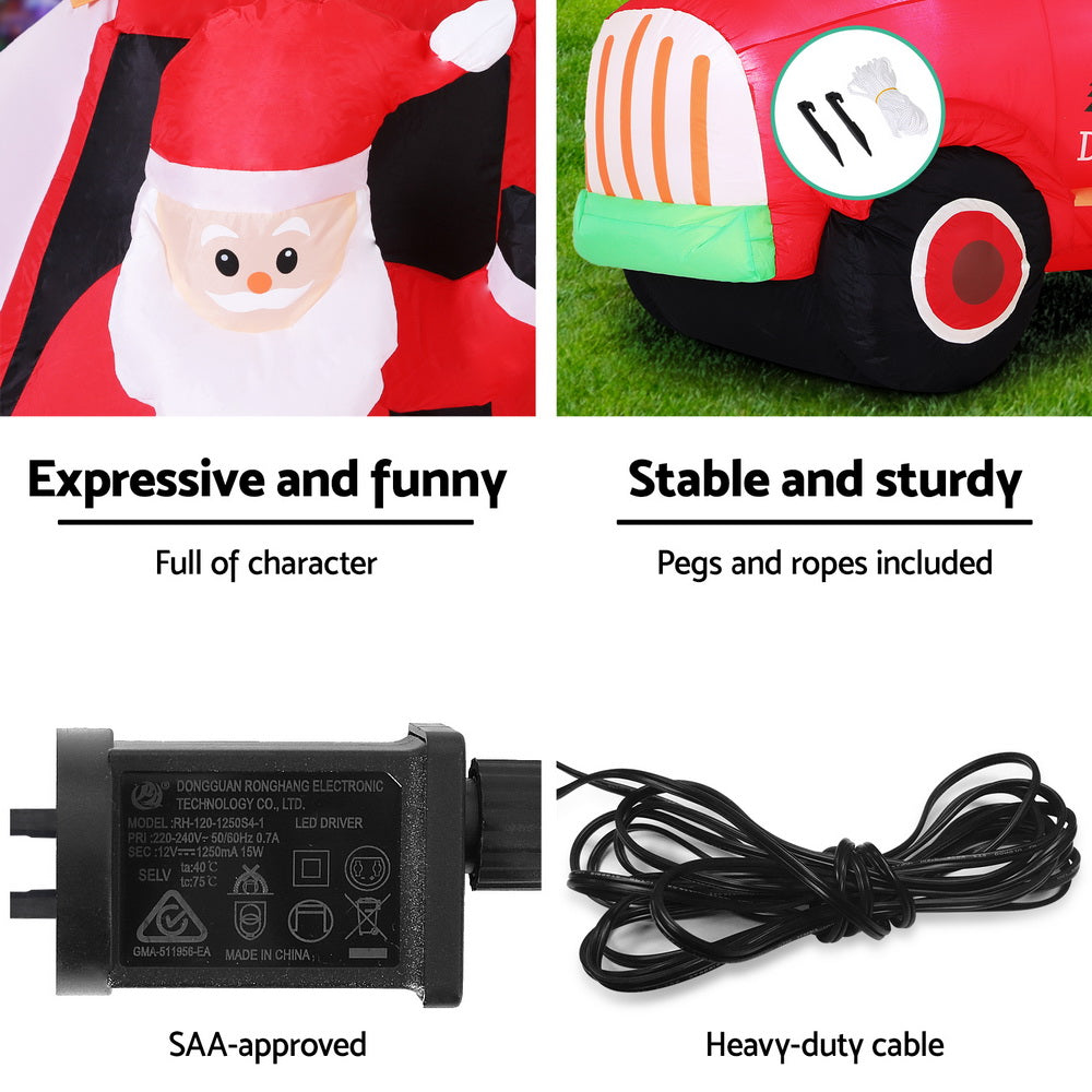 Jingle Jollys Christmas Inflatable Santa Truck 1.6M Height LED Decorations Illuminated XMAS-INF-SAN-TRUCK-6FT
