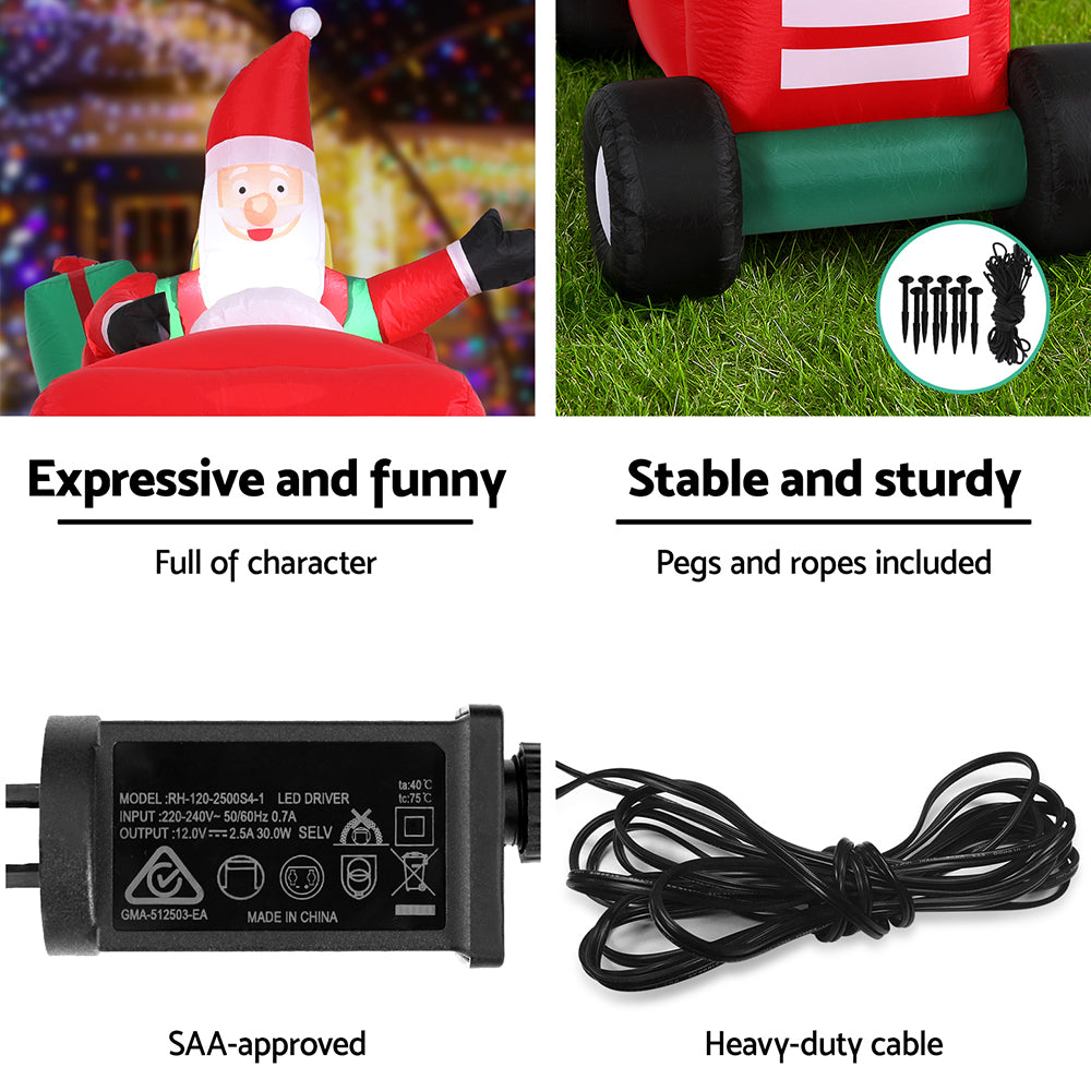 Jingle Jollys Christmas Inflatable Santa Truck 2.6M Length LED Decorations Illuminated XMAS-INF-SAN-TRUCK-9FT