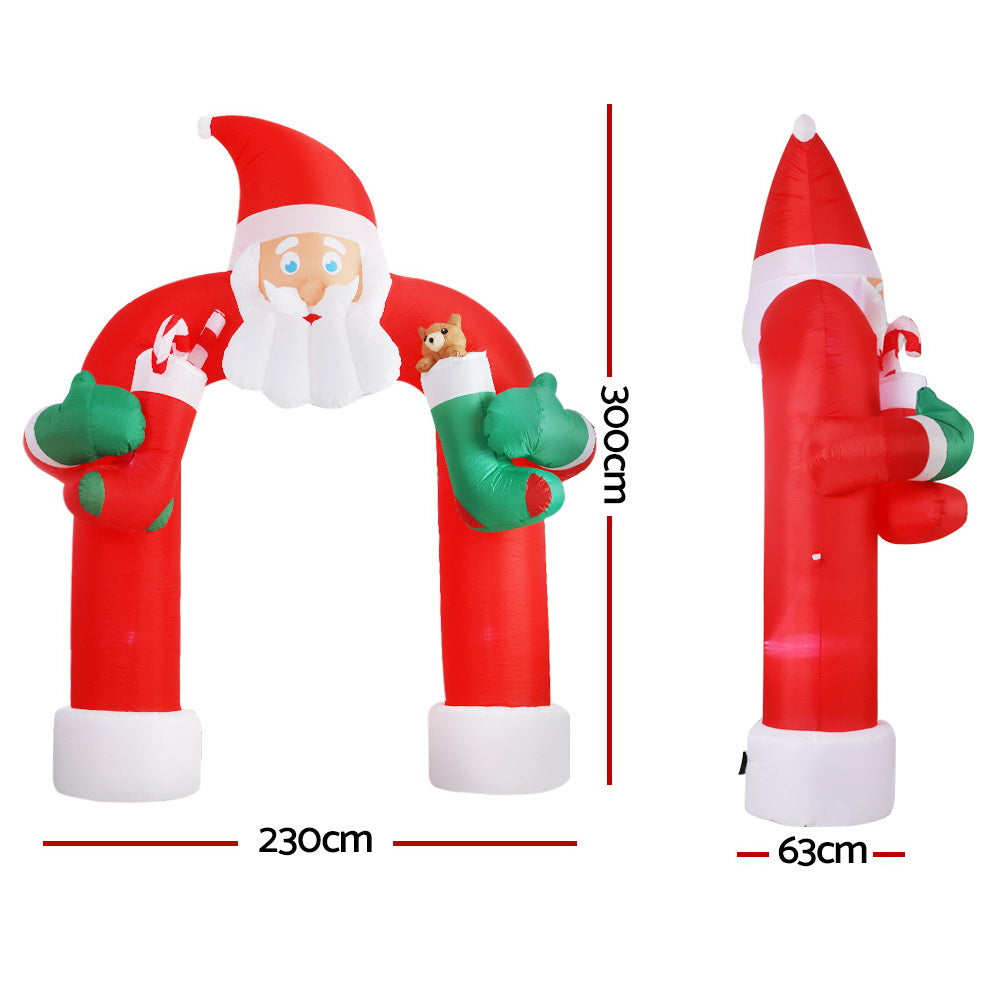 Jingle Jollys Christmas Inflatable Santa Archway 2.3M Outdoor Decorations Lights XMAS-INF-SANDOOR-10FT