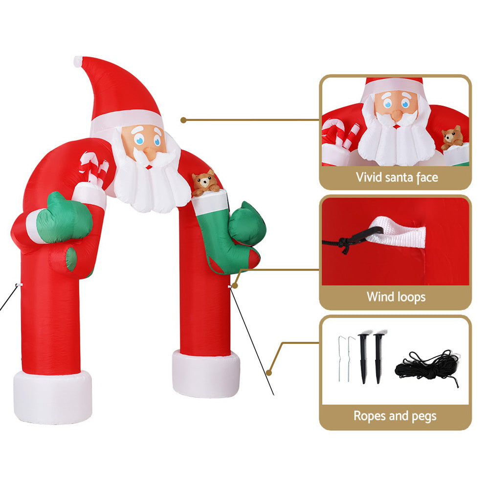 Jingle Jollys Christmas Inflatable Santa Archway 2.3M Outdoor Decorations Lights XMAS-INF-SANDOOR-10FT