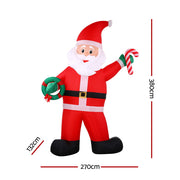 Jingle Jollys Christmas Inflatable Giant Santa 3.8M Height LED Illuminated Decorations XMAS-INF-SANTA-12FT