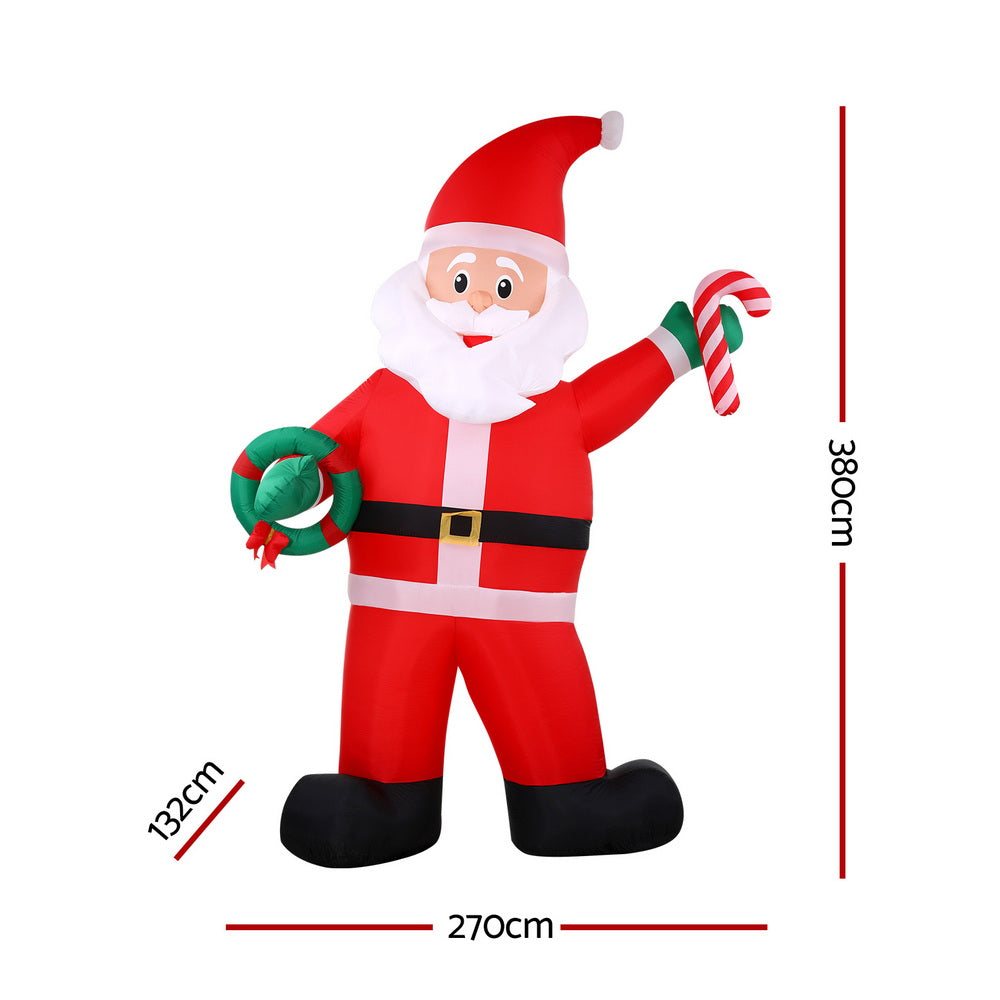 Jingle Jollys Christmas Inflatable Giant Santa 3.8M Height LED Illuminated Decorations XMAS-INF-SANTA-12FT