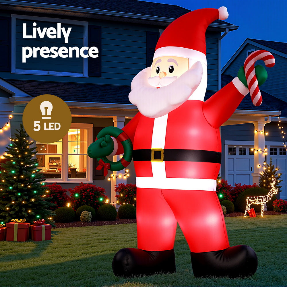 Jingle Jollys Christmas Inflatable Giant Santa 3.8M Height LED Illuminated Decorations XMAS-INF-SANTA-12FT