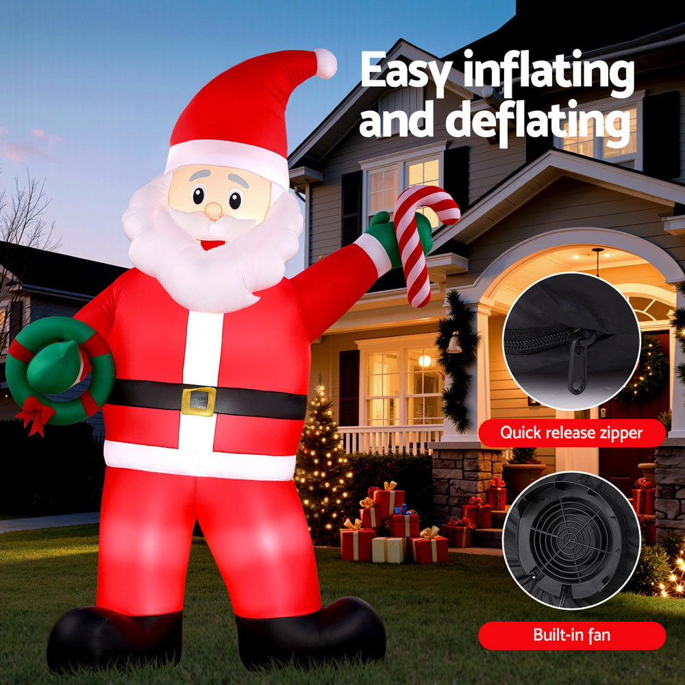 Jingle Jollys Christmas Inflatable Giant Santa 3.8M Height LED Illuminated Decorations XMAS-INF-SANTA-12FT