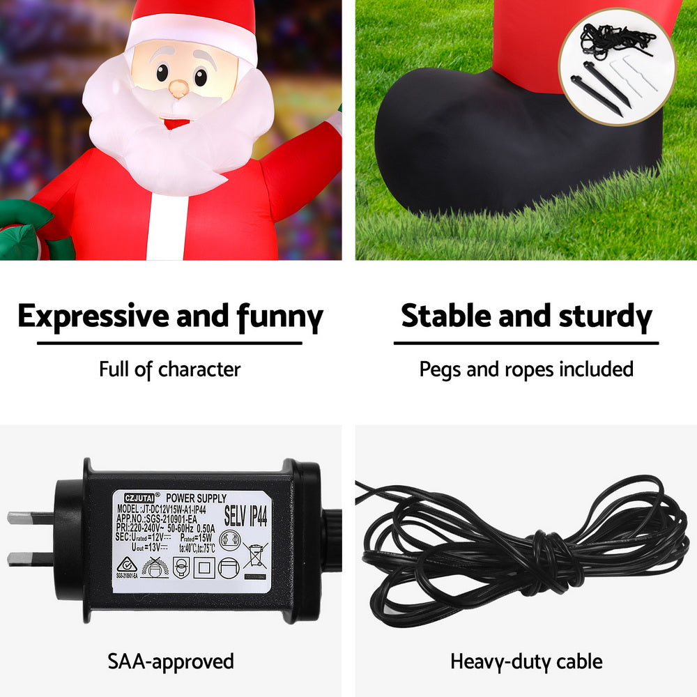 Jingle Jollys Christmas Inflatable Giant Santa 3.8M Height LED Illuminated Decorations XMAS-INF-SANTA-12FT