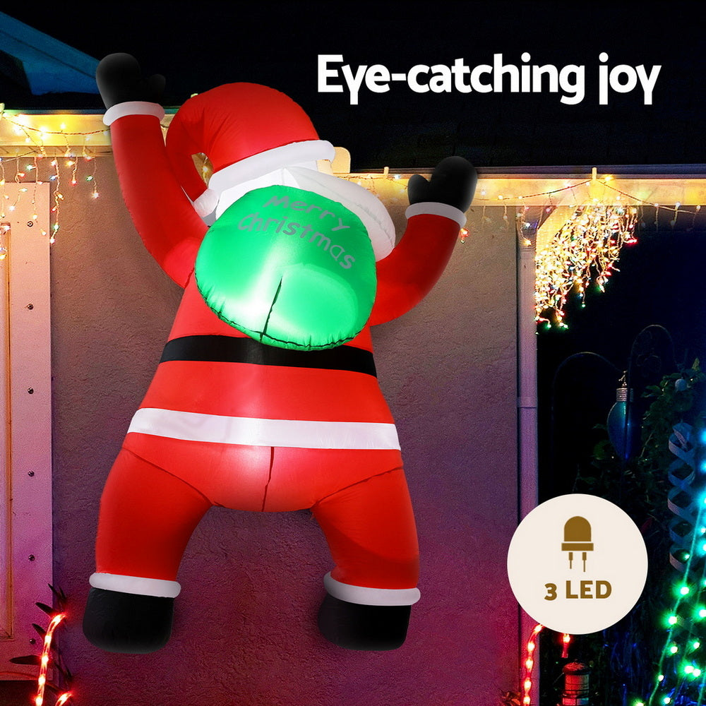 Jingle Jollys Christmas Inflatable Santa Climbing LED Illuminated Decorations 1.9M XMAS-INF-SANTA-CLIMB-6FT