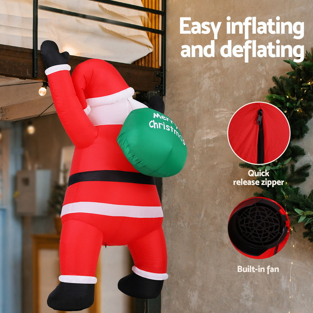 Jingle Jollys Christmas Inflatable Santa Climbing LED Illuminated Decorations 1.9M XMAS-INF-SANTA-CLIMB-6FT