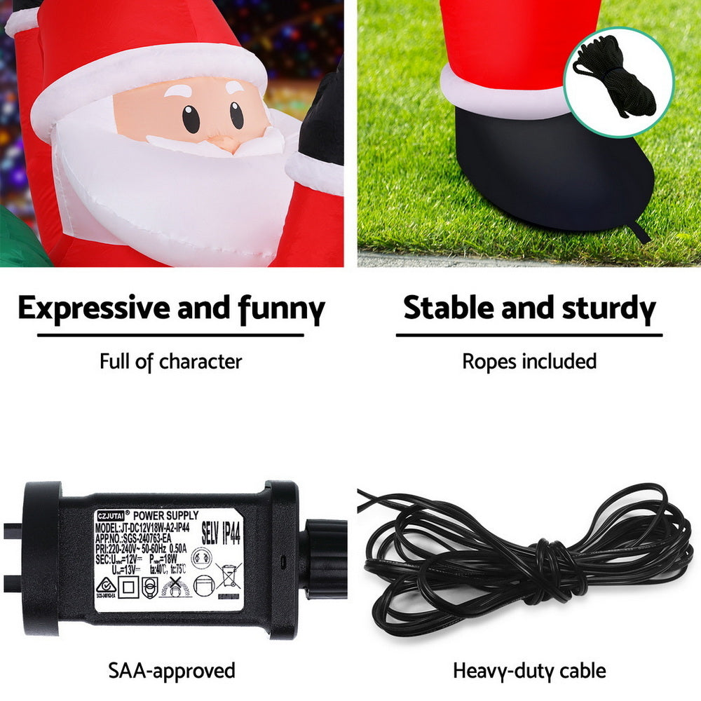 Jingle Jollys Christmas Inflatable Santa Climbing LED Illuminated Decorations 1.9M XMAS-INF-SANTA-CLIMB-6FT