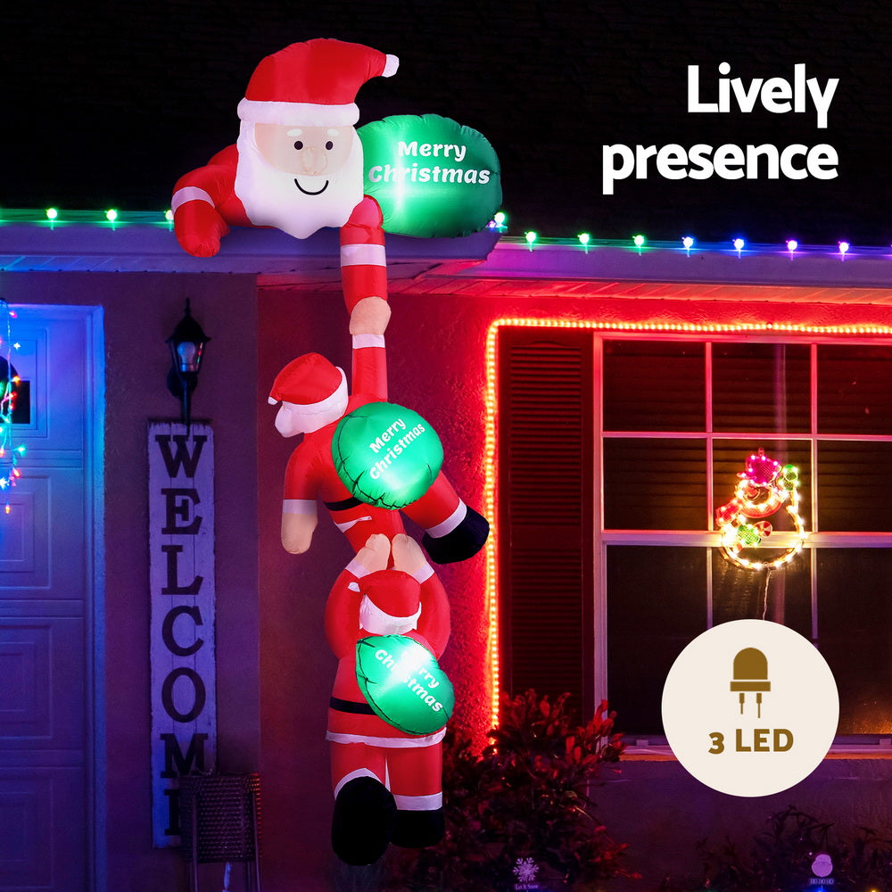 Jingle Jollys Christmas Inflatable Climbing Santa 2.5M Height LED Decorations Illuminated XMAS-INF-SANTA-CLIMB-8FT