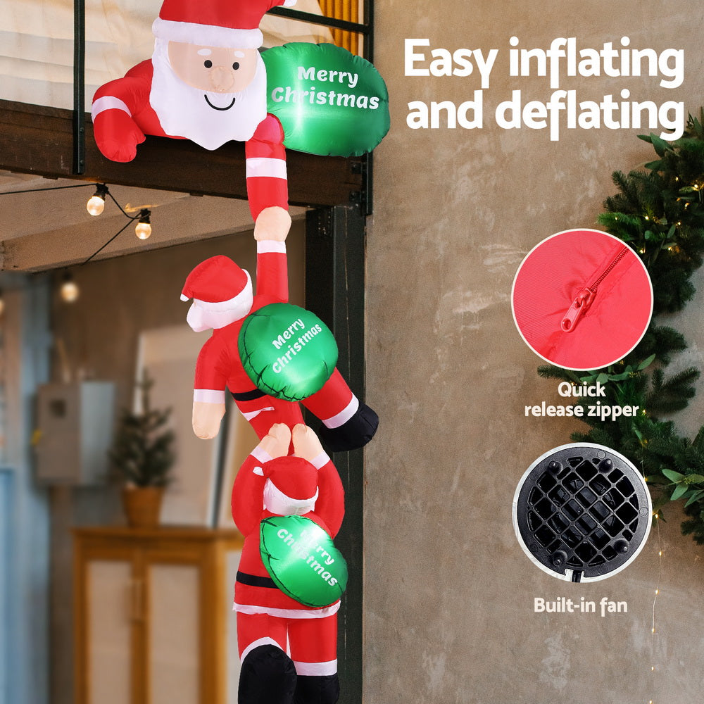 Jingle Jollys Christmas Inflatable Climbing Santa 2.5M Height LED Decorations Illuminated XMAS-INF-SANTA-CLIMB-8FT