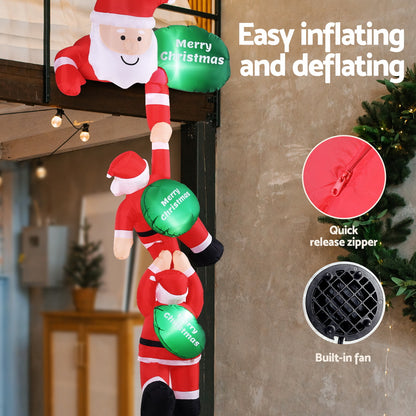Jingle Jollys Christmas Inflatable Climbing Santa 2.5M Height LED Decorations Illuminated XMAS-INF-SANTA-CLIMB-8FT