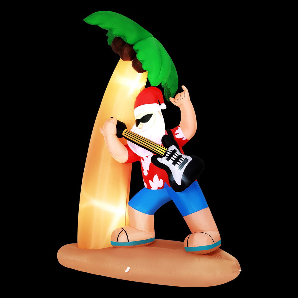 Jingle Jollys Christmas Inflatable Santa Guitar 2.1M Led Illuminated Decorations XMAS-INF-SANTA-GUITAR-7FT