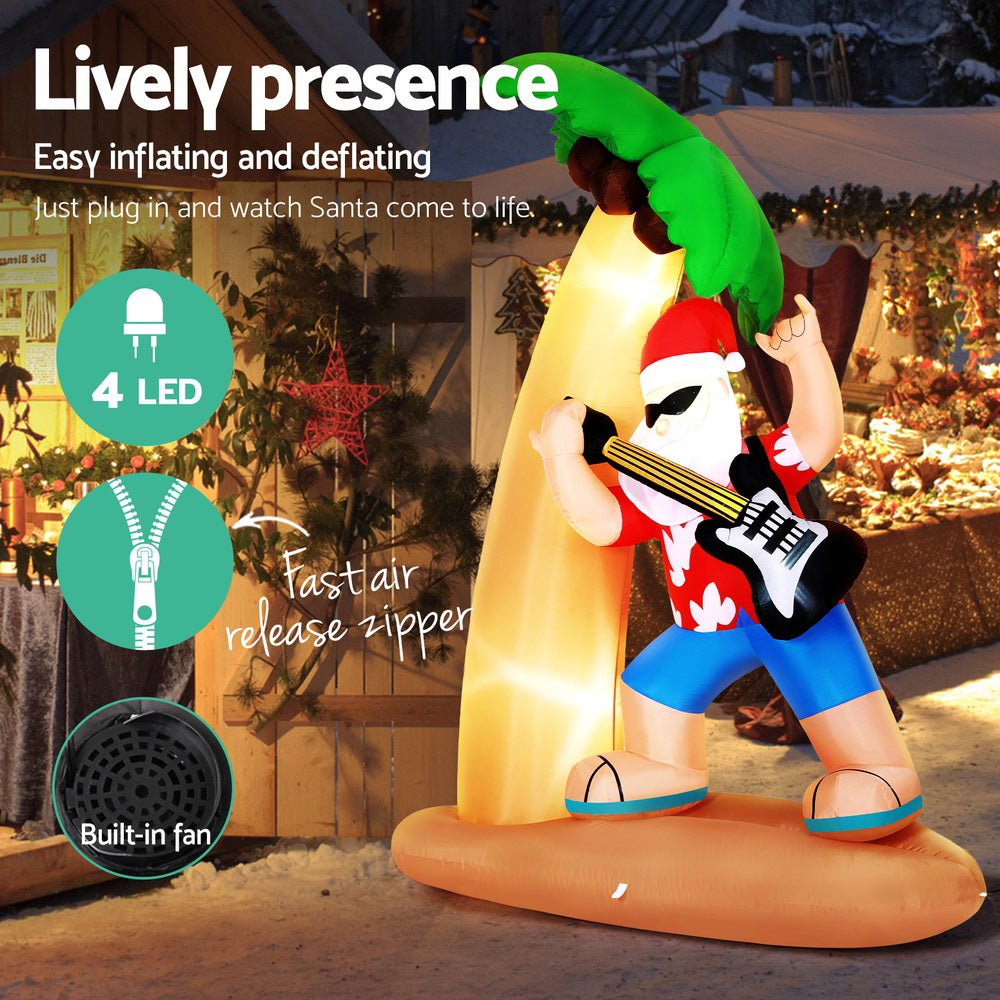Jingle Jollys Christmas Inflatable Santa Guitar 2.1M Led Illuminated Decorations XMAS-INF-SANTA-GUITAR-7FT