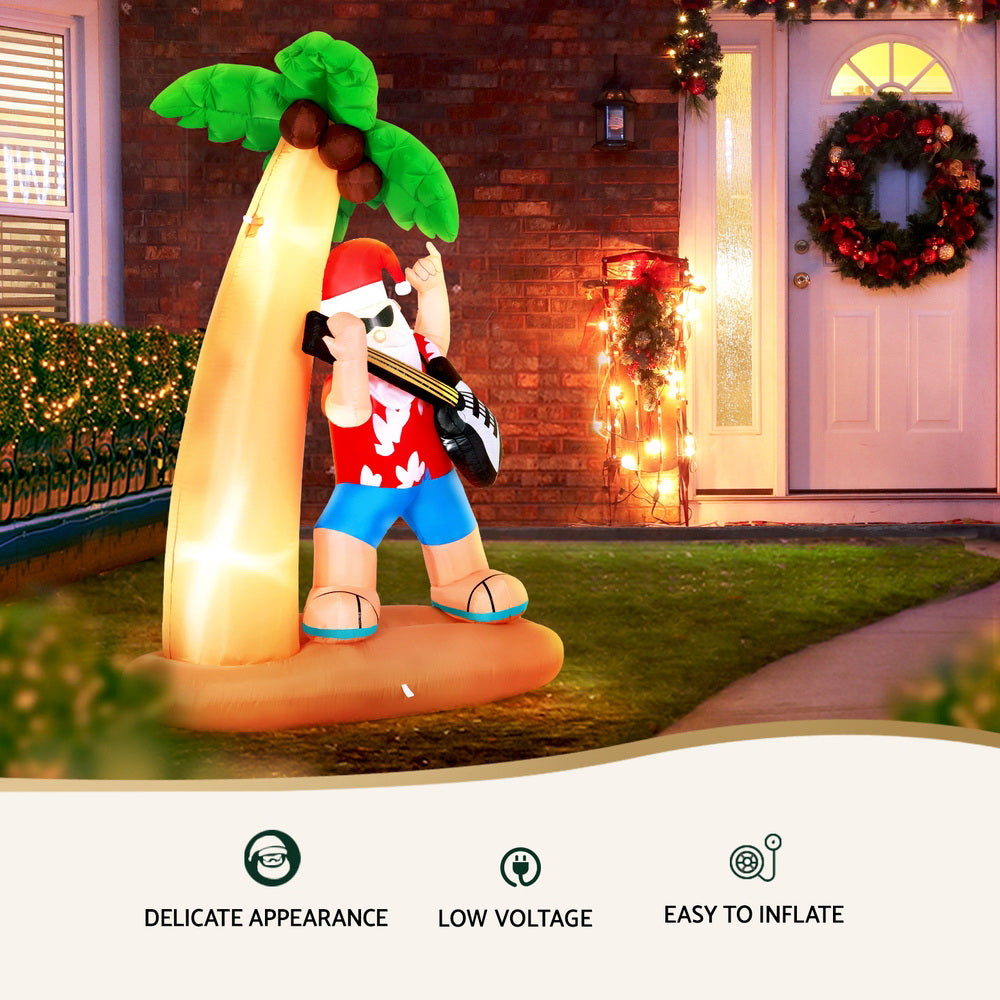 Jingle Jollys Christmas Inflatable Santa Guitar 2.1M Led Illuminated Decorations XMAS-INF-SANTA-GUITAR-7FT