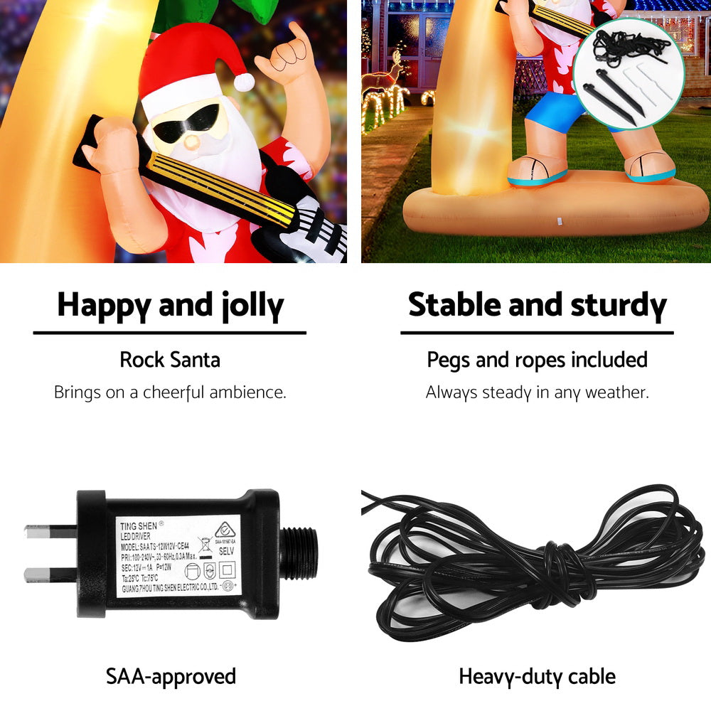 Jingle Jollys Christmas Inflatable Santa Guitar 2.1M Led Illuminated Decorations XMAS-INF-SANTA-GUITAR-7FT