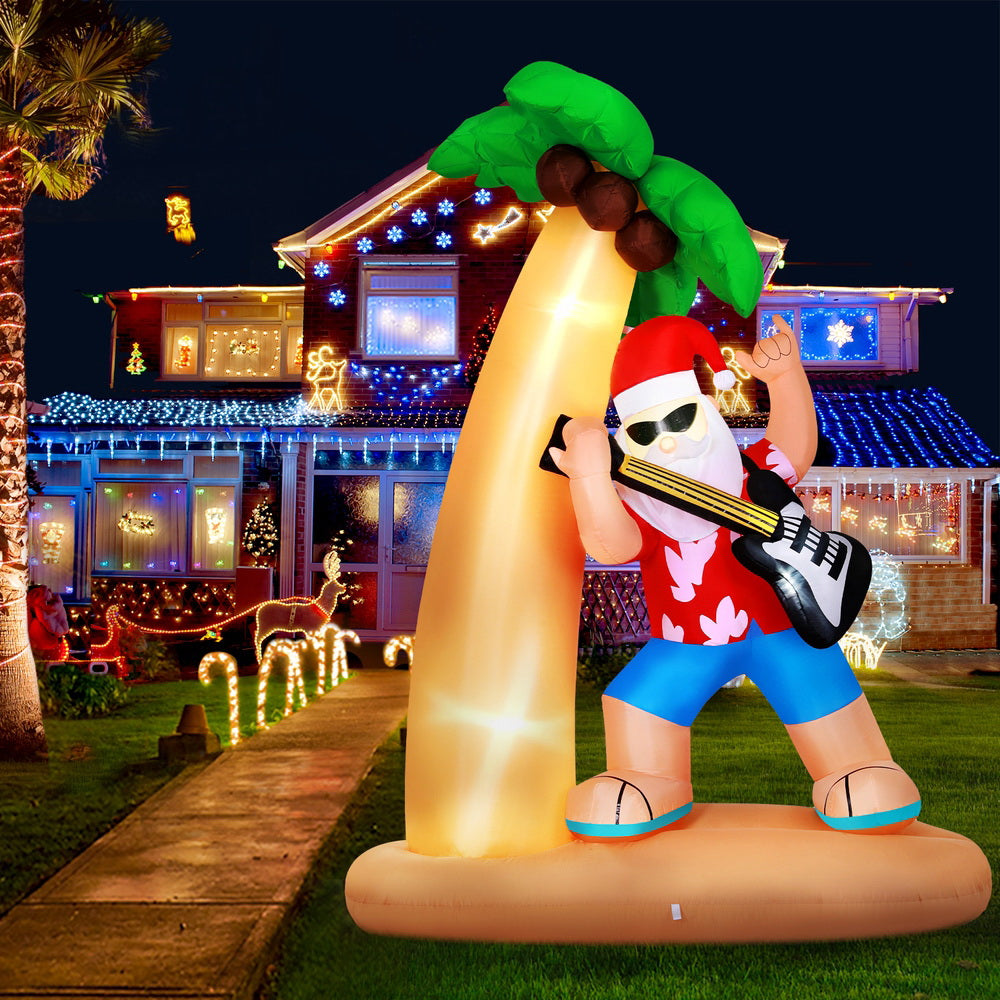 Jingle Jollys Christmas Inflatable Santa Guitar 2.1M Led Illuminated Decorations XMAS-INF-SANTA-GUITAR-7FT