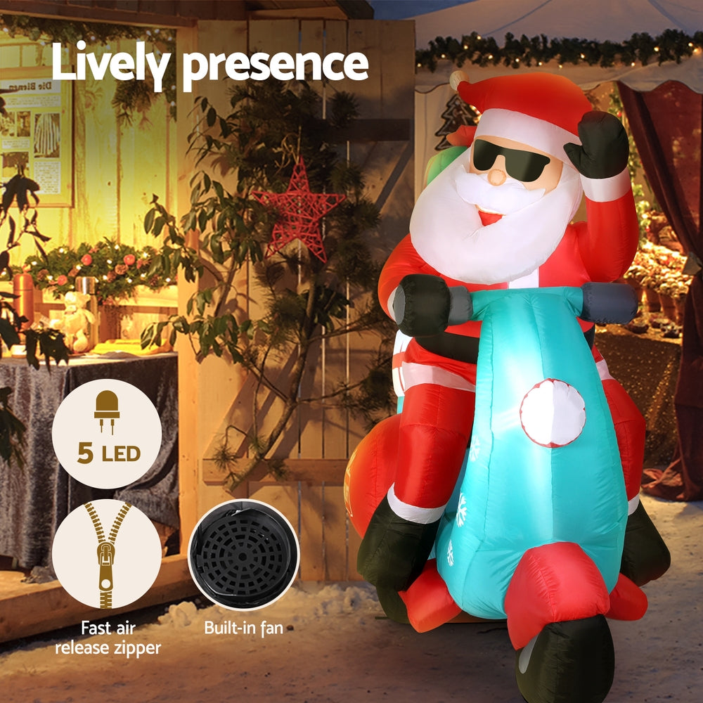 Jingle Jollys Christmas Inflatable Santa Motorbike LED Illuminated Decorations XMAS-INF-SANTA-MOTOR-6FT