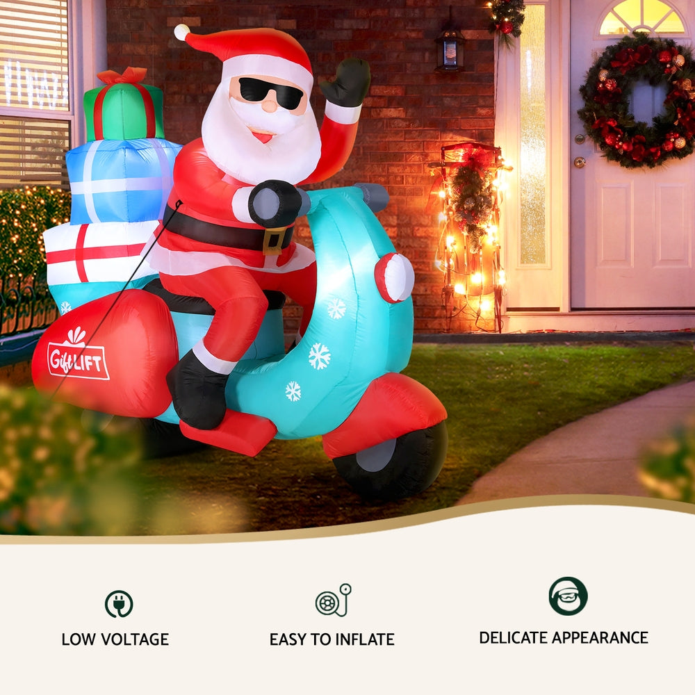 Jingle Jollys Christmas Inflatable Santa Motorbike LED Illuminated Decorations XMAS-INF-SANTA-MOTOR-6FT