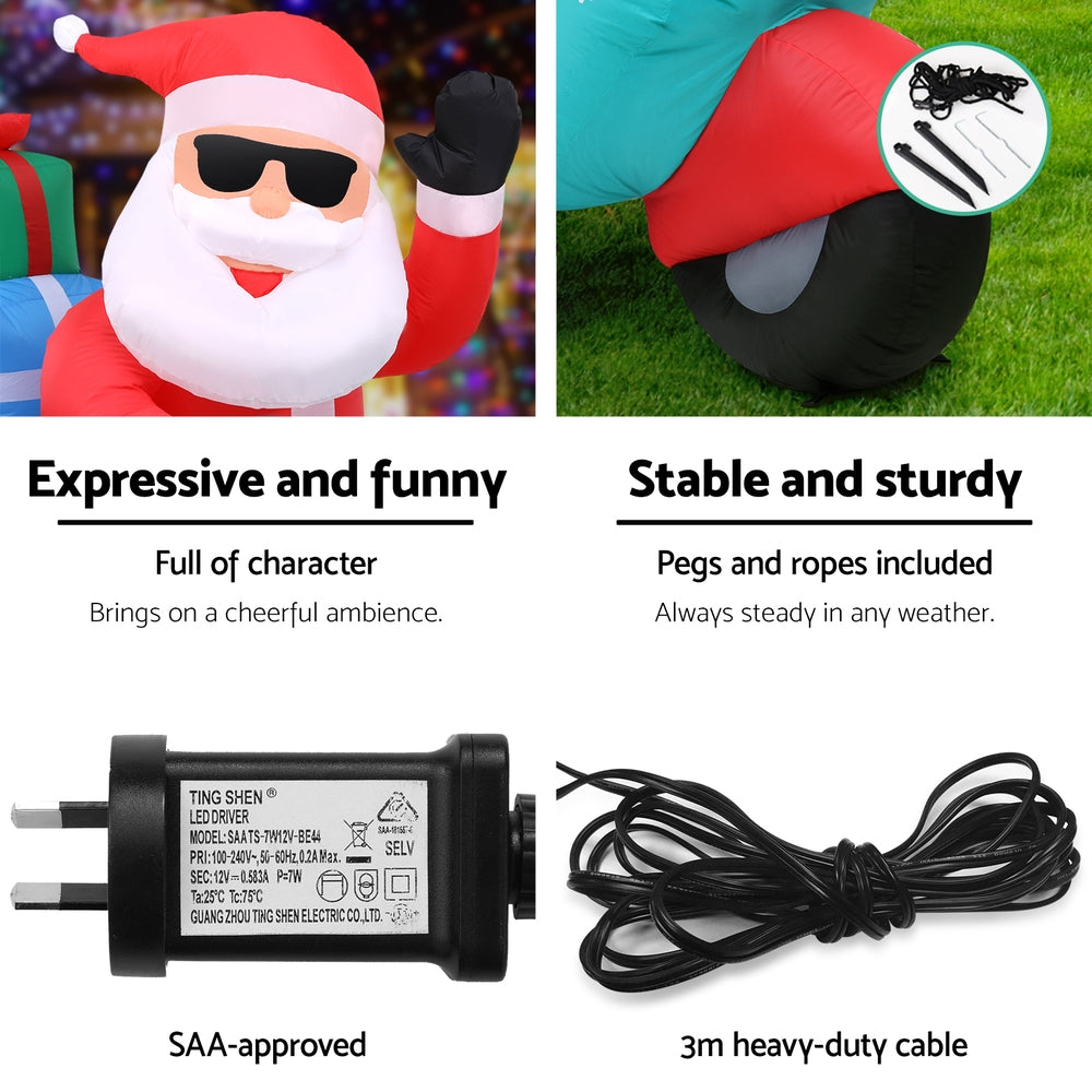 Jingle Jollys Christmas Inflatable Santa Motorbike LED Illuminated Decorations XMAS-INF-SANTA-MOTOR-6FT