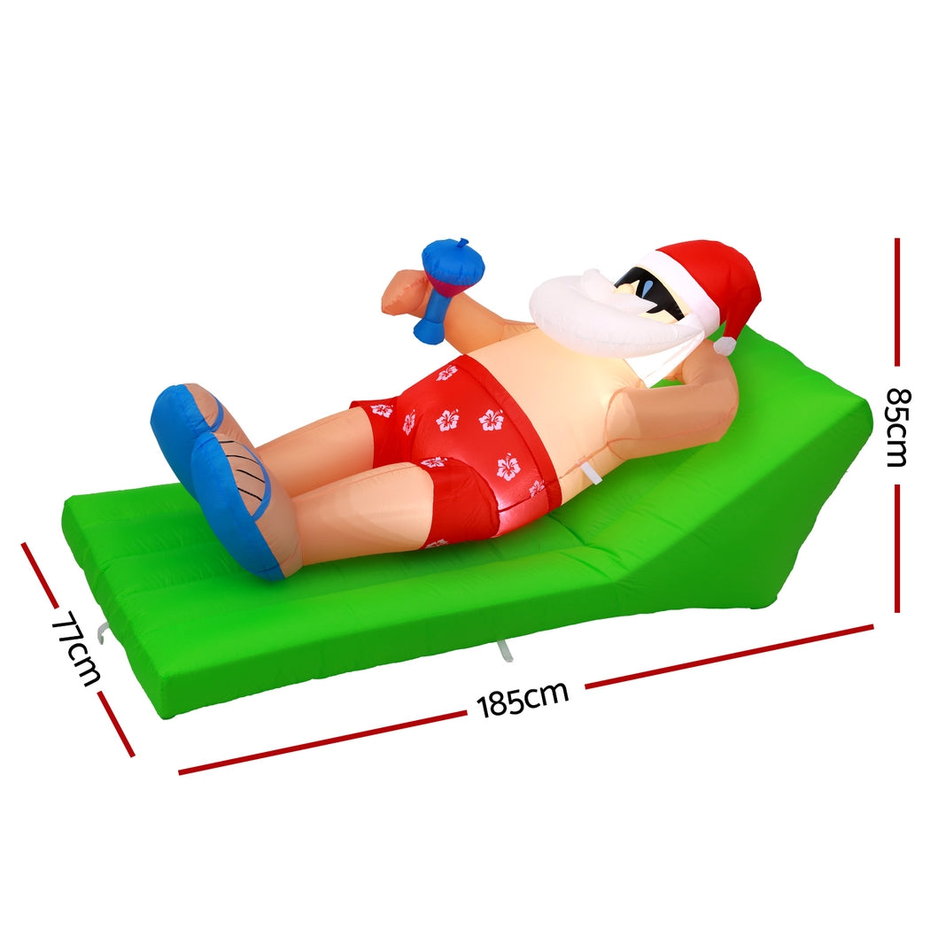 Jingle Jollys Christmas Inflatable Santa Bench 1.8M LED Illuminated Decorations XMAS-INF-SANTA-SUM-6FT