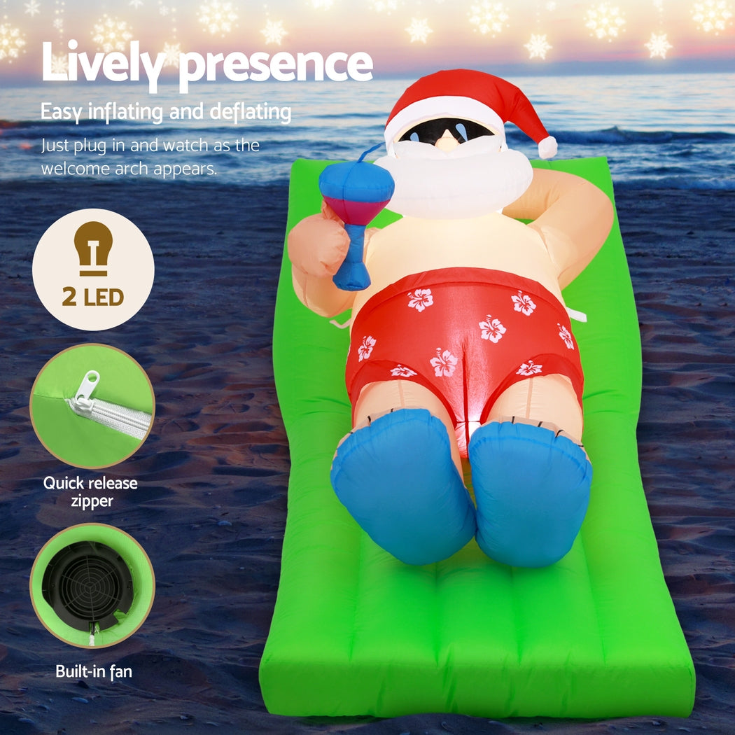 Jingle Jollys Christmas Inflatable Santa Bench 1.8M LED Illuminated Decorations XMAS-INF-SANTA-SUM-6FT