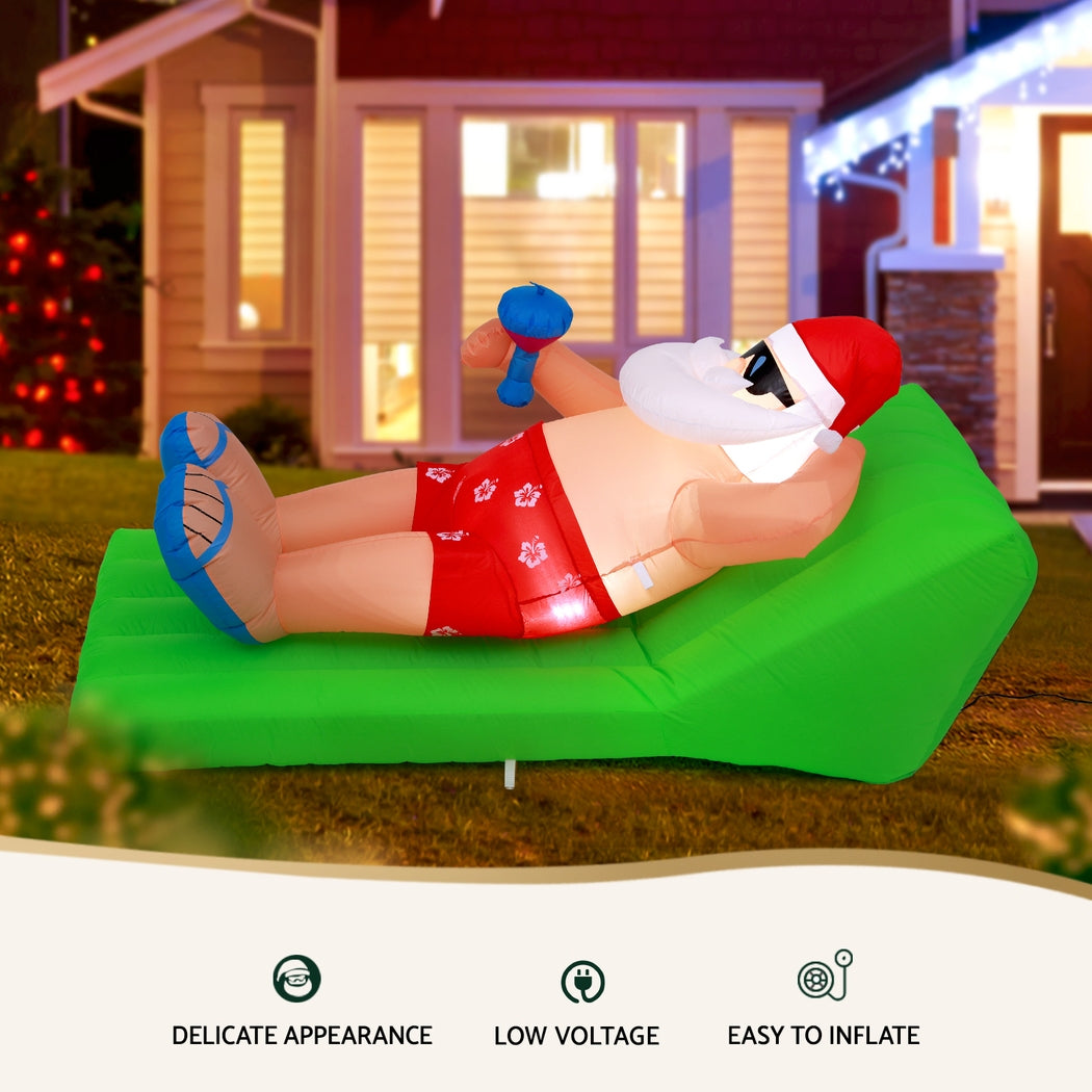 Jingle Jollys Christmas Inflatable Santa Bench 1.8M LED Illuminated Decorations XMAS-INF-SANTA-SUM-6FT