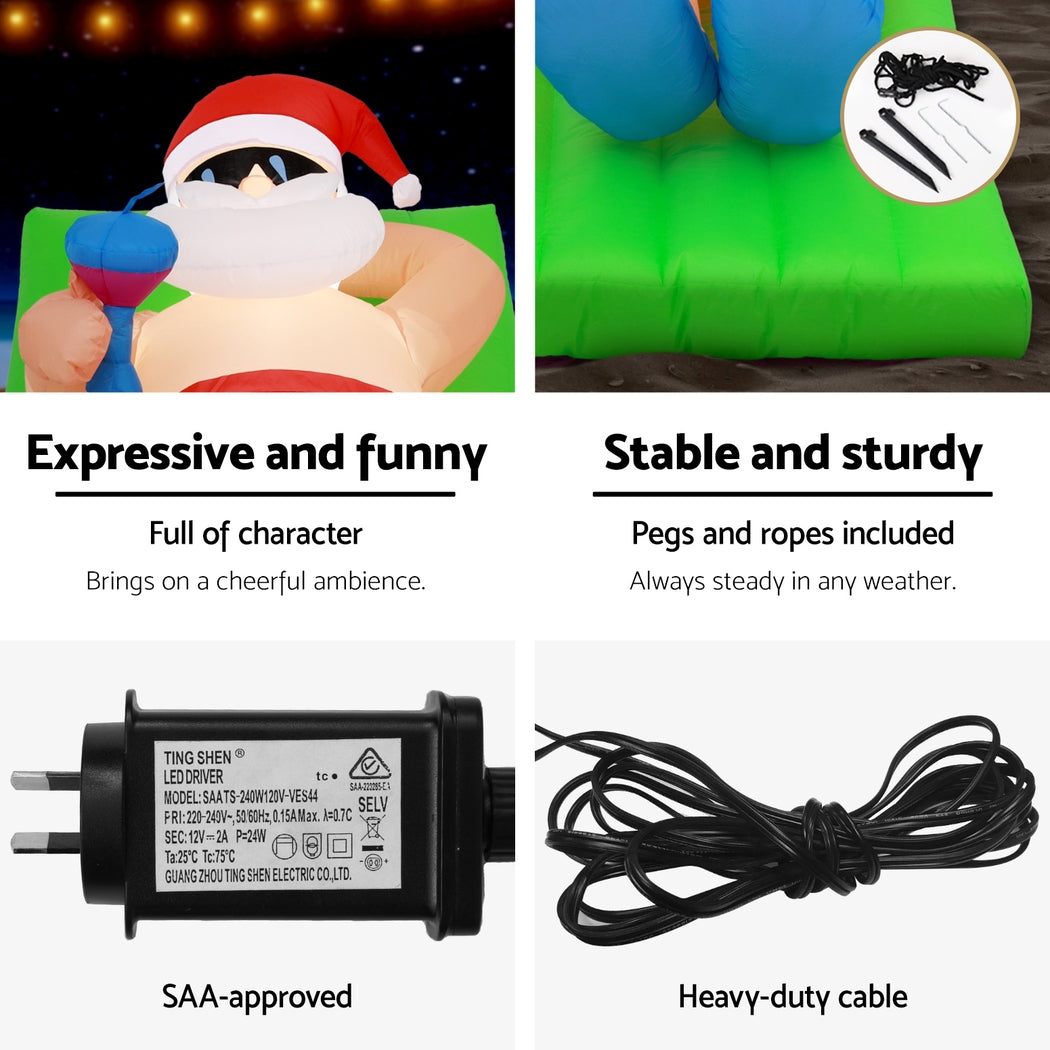 Jingle Jollys Christmas Inflatable Santa Bench 1.8M LED Illuminated Decorations XMAS-INF-SANTA-SUM-6FT