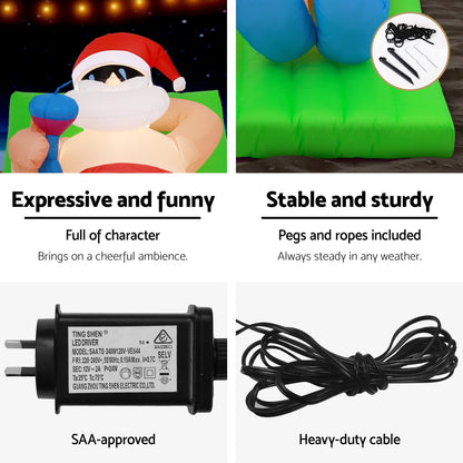Jingle Jollys Christmas Inflatable Santa Bench 1.8M LED Illuminated Decorations XMAS-INF-SANTA-SUM-6FT