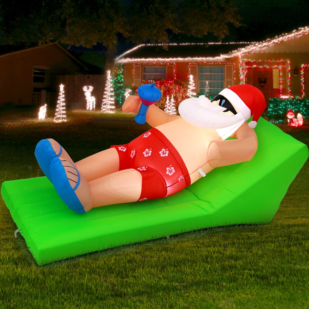 Jingle Jollys Christmas Inflatable Santa Bench 1.8M LED Illuminated Decorations XMAS-INF-SANTA-SUM-6FT